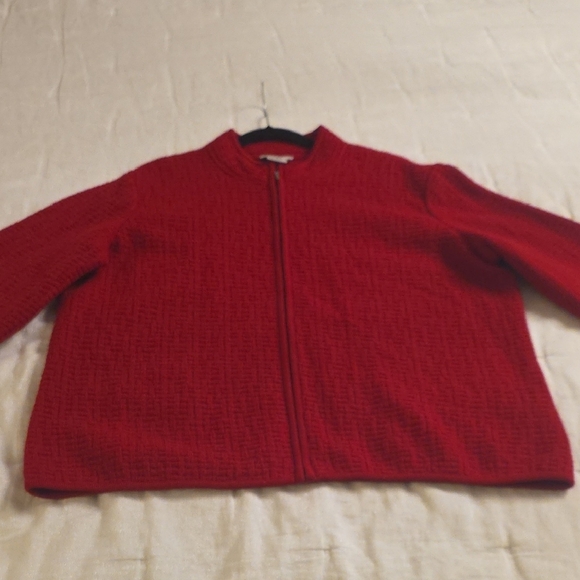 Talbots Wool Red Zip-Front Textured Knit Jacket - Picture 4 of 11